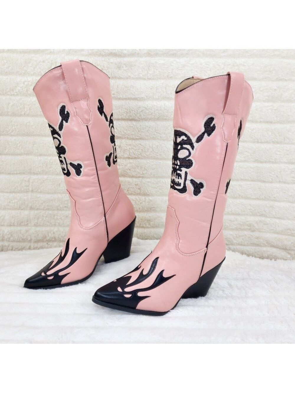 Ghost Rider Embroidered Skull & Bones Pink Cowboy Western Cowgirl Boots New